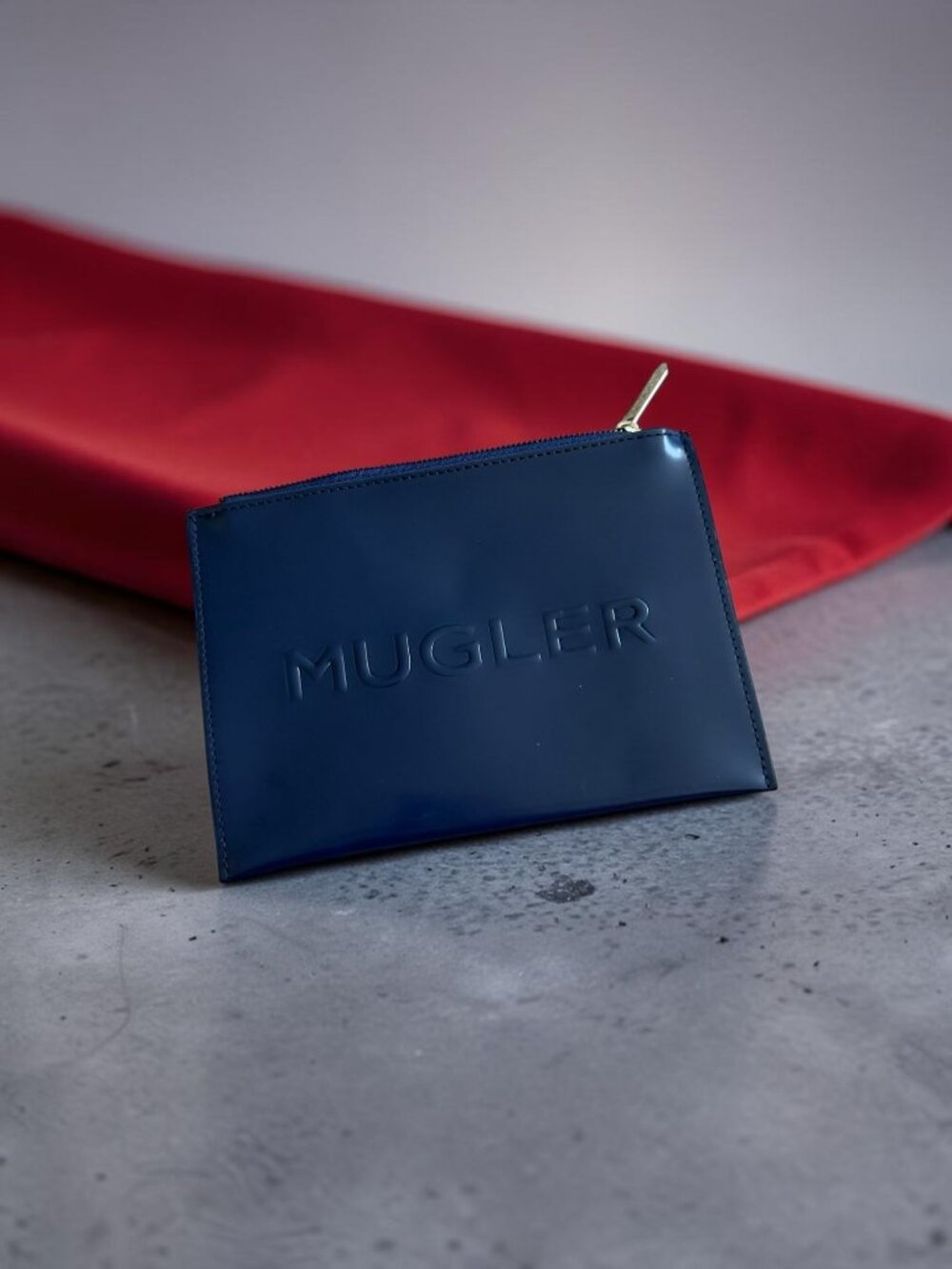 THIERRY MUGLER Blue Logo Travel Zip Pouch Bag